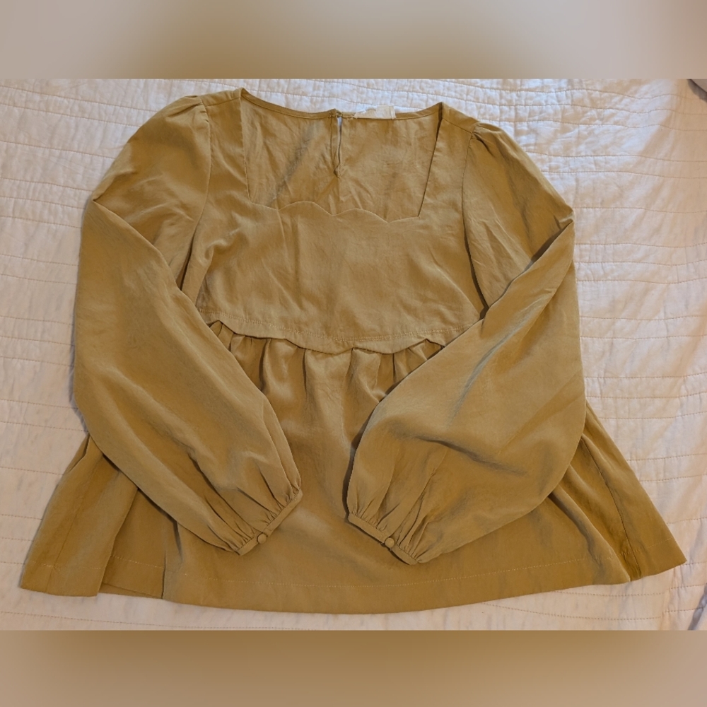 Women's Long Sleeve Peplum Top - Mustard